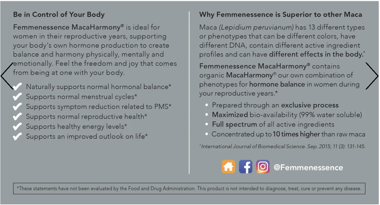 FemmenessencePRO Harmony: MacaHarmony For Reproductive Health/Menstrual Health