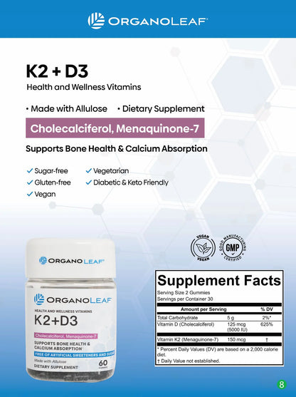 K2+D3 Cholecalciferol & Menaquinone-7 Sugar-Free Gummies